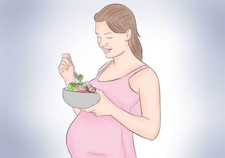 Illustration d'une femme enceinte avec un bol de salade 