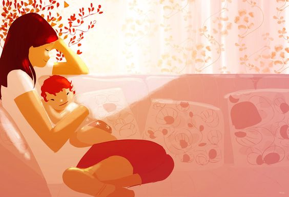 Illustration d'un bébé dans les bras de sa maman