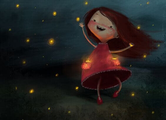 Illustration d'une petite fille dans les étoiles