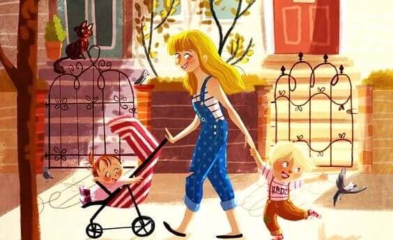 Une maman avec ses deux enfants