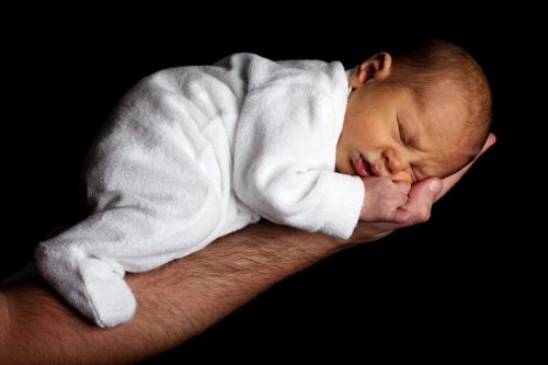 Un bébé endormi sur le bras de son papa