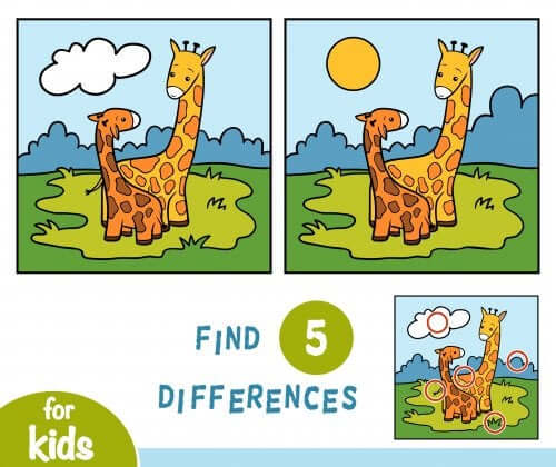 Jeu des 7 différences avec deux girafes