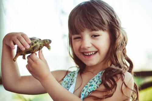 fille tenant une tortue