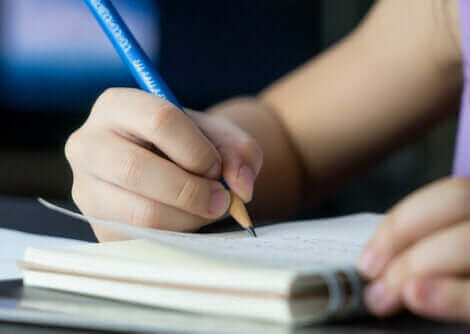 Un enfant écrivant un journal.